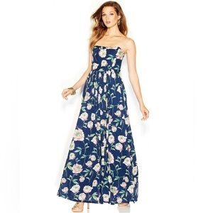 French Connection Navy Floral Strapless Dress